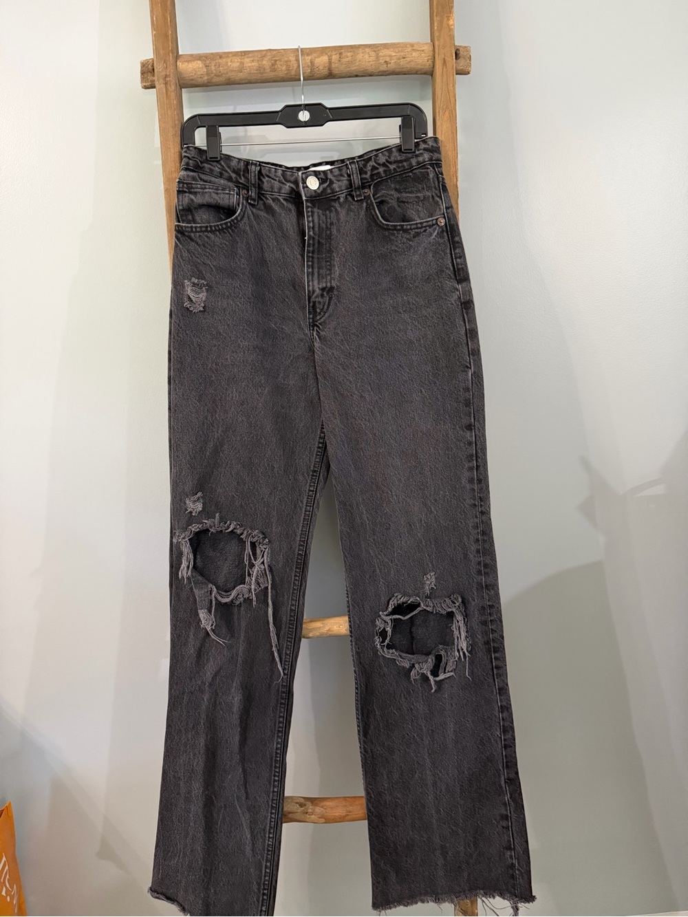 Zara Charcoal Black High-Rise Distressed Jeans